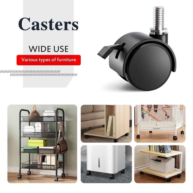 ANDUTEES Stem Casters, 1.5 Inch Furniture Casters Set of 4, Threaded Stem Diameter 5/16" Plastic Locking Caster Wheels, Black Swivel Small Castors with T-Nuts, for Table, Cabinet, Storage Rack - Image 5
